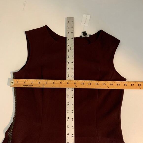 Ann Taylor Dress Womens 2 Deep Burgundy Faux Leather Side Braided Back Zip Shift - Picture 10 of 16